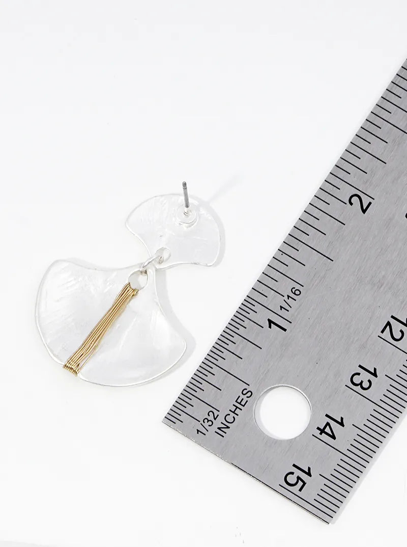 Wire Wrapped Ginkgo Leaf Post Dangle Drop Earrings