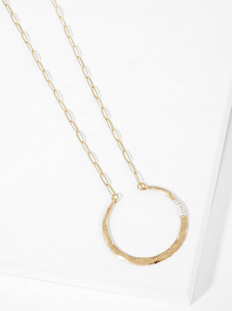 Wire Wrapped Hammered Metal Pendant Long Necklace