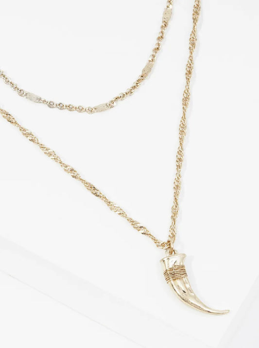 Wire Wrapped Horn Pendant Layered Necklace