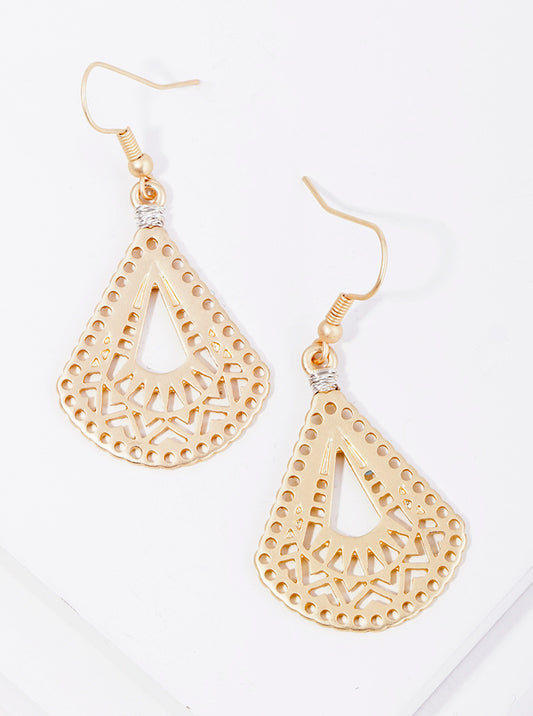 Wire Wrapped Metal Geometric Pattern Filigree Dangle Drop Earrings