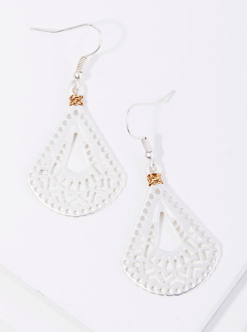 Wire Wrapped Metal Geometric Pattern Filigree Dangle Drop Earrings