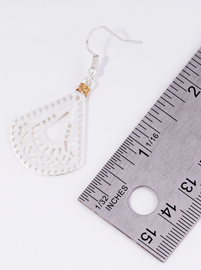 Wire Wrapped Metal Geometric Pattern Filigree Dangle Drop Earrings