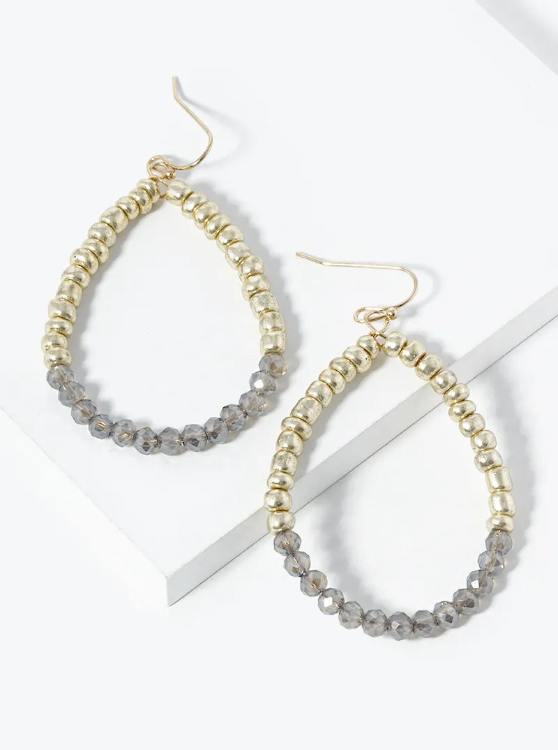 Wired Faceted Beads With Metallic Beads Teardrop Dangle Earrings