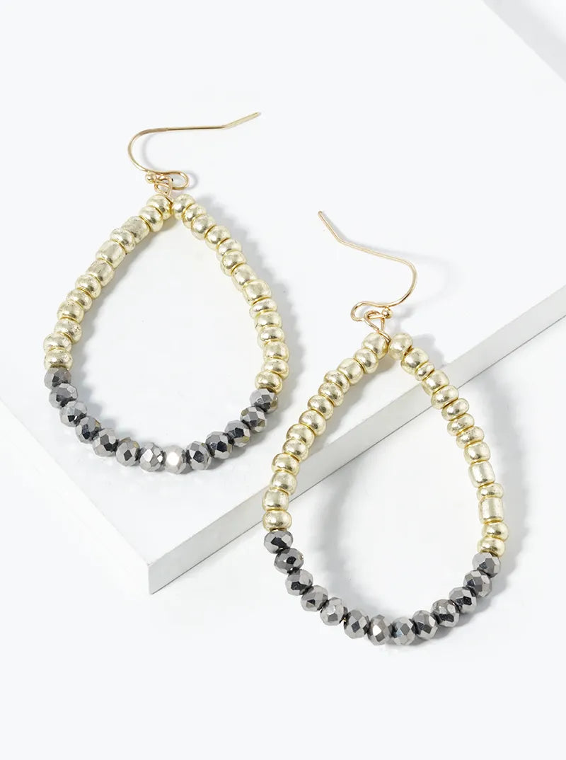 Wired Faceted Beads With Metallic Beads Teardrop Dangle Earrings