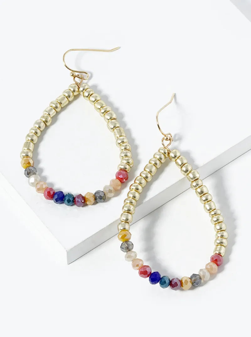 Wired Faceted Beads With Metallic Beads Teardrop Dangle Earrings