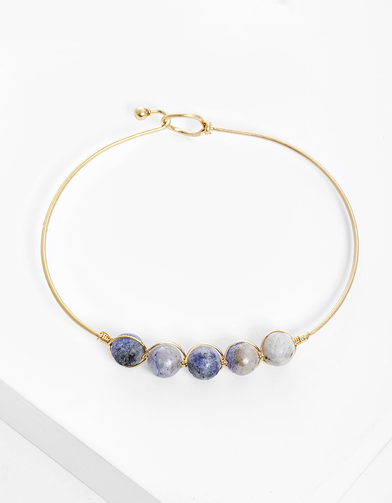 Wired Semi-precious Natural Stone Bracelet With Wire Hook Clasp