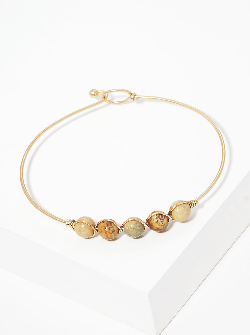 Wired Semi-precious Natural Stone Bracelet With Wire Hook Clasp