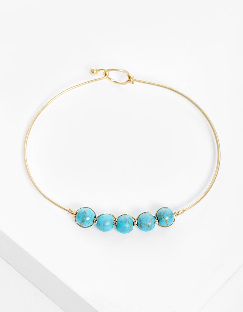 Wired Semi-precious Natural Stone Bracelet With Wire Hook Clasp