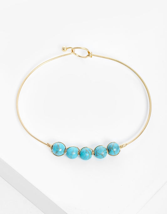 Wired Semi-precious Natural Stone Bracelet With Wire Hook Clasp