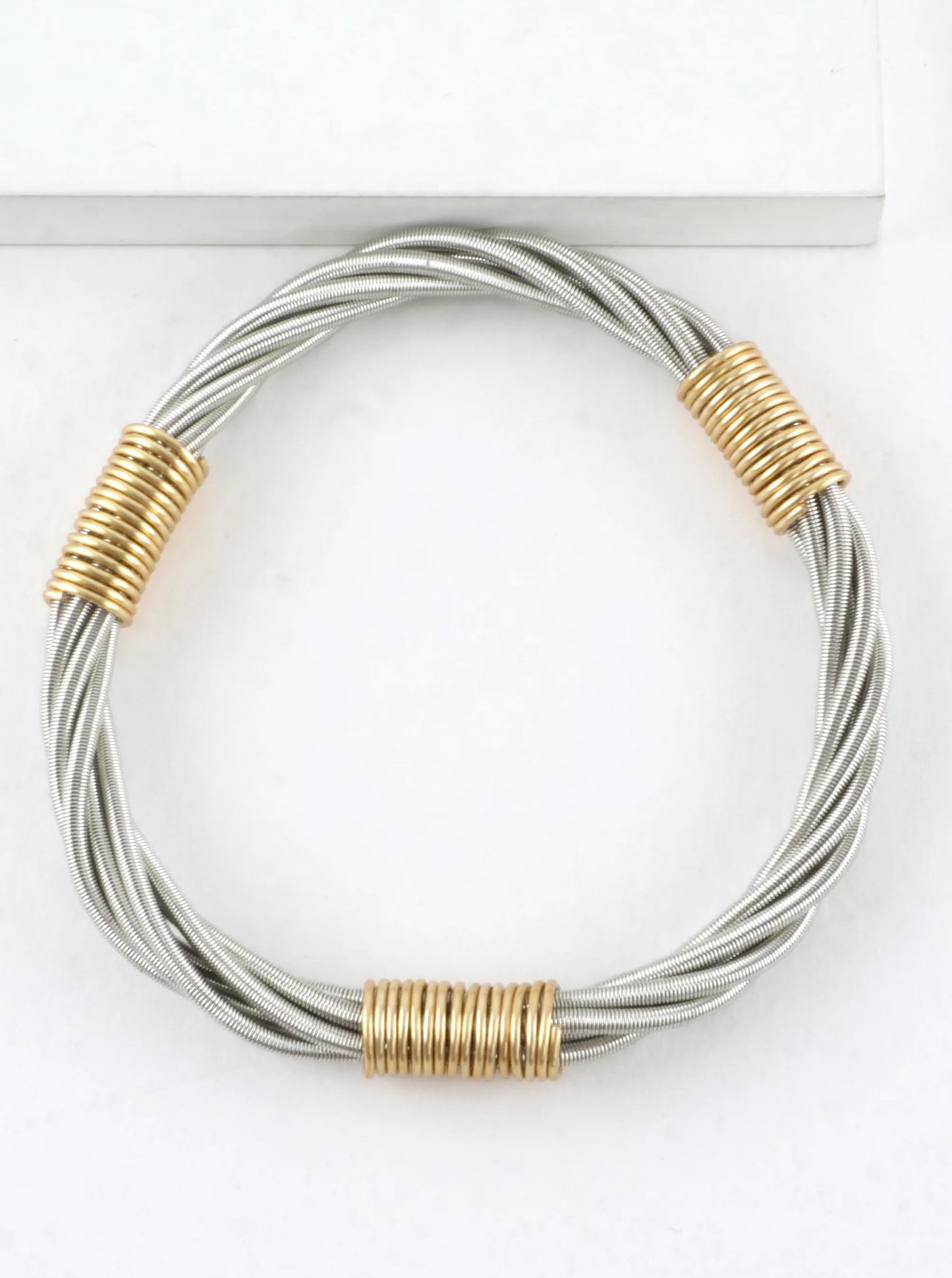 Wired In 3 Places Stretch Piano Wire Bracelet