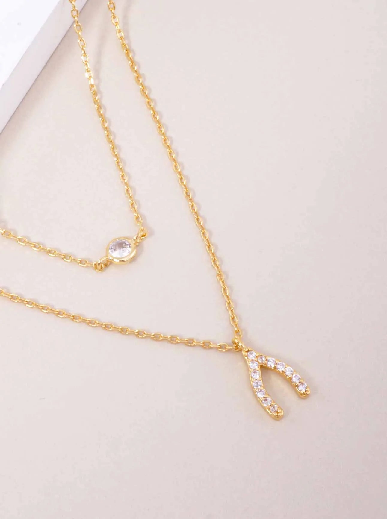 Wishbone Pendant 18K-Gold-Dipped Layered Necklace