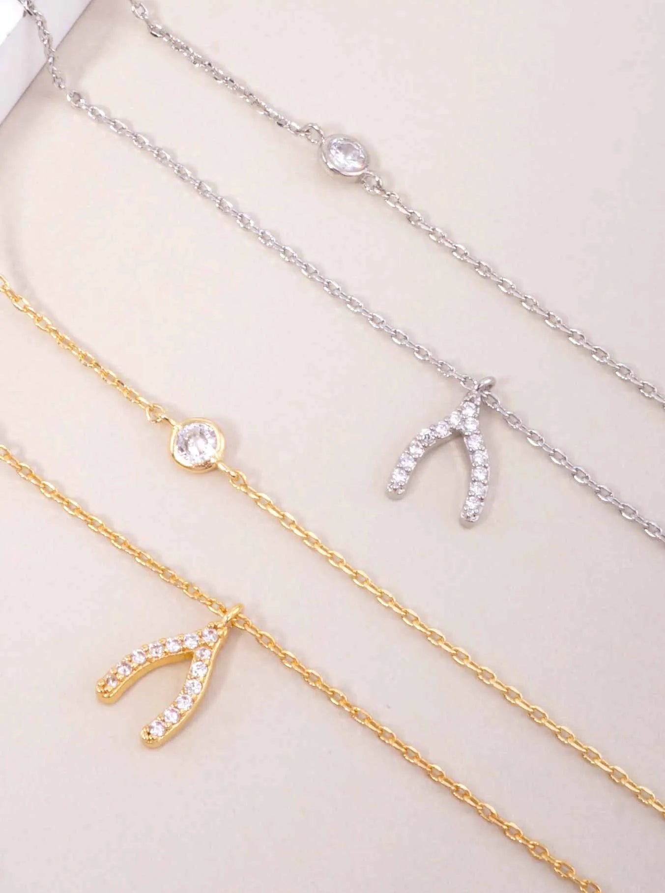 Wishbone Pendant 18K-Gold-Dipped Layered Necklace