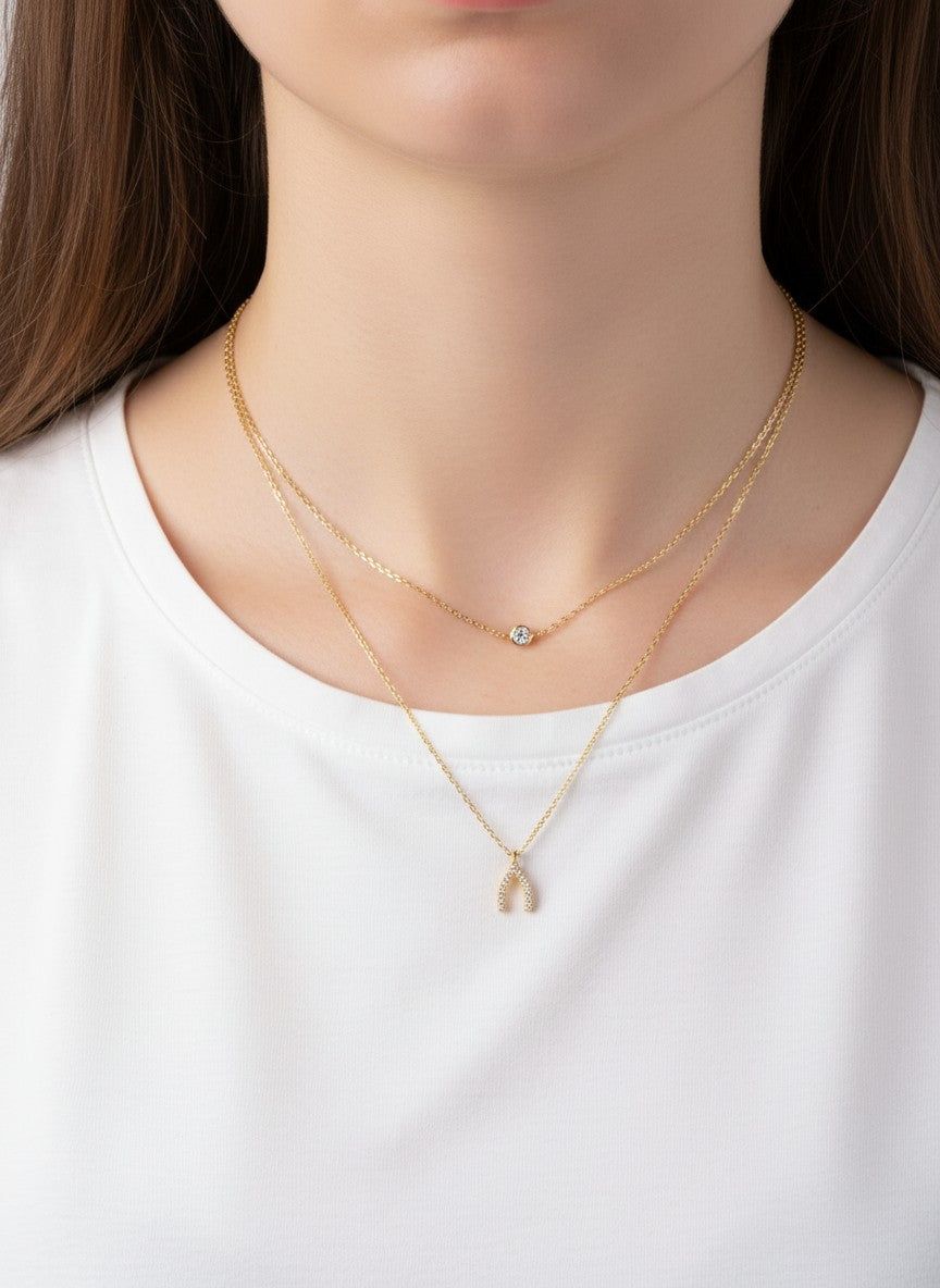 Wishbone Pendant 18K-Gold-Dipped Layered Necklace