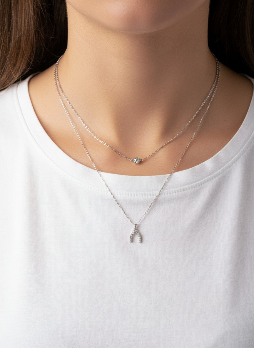 Wishbone Pendant 18K-Gold-Dipped Layered Necklace