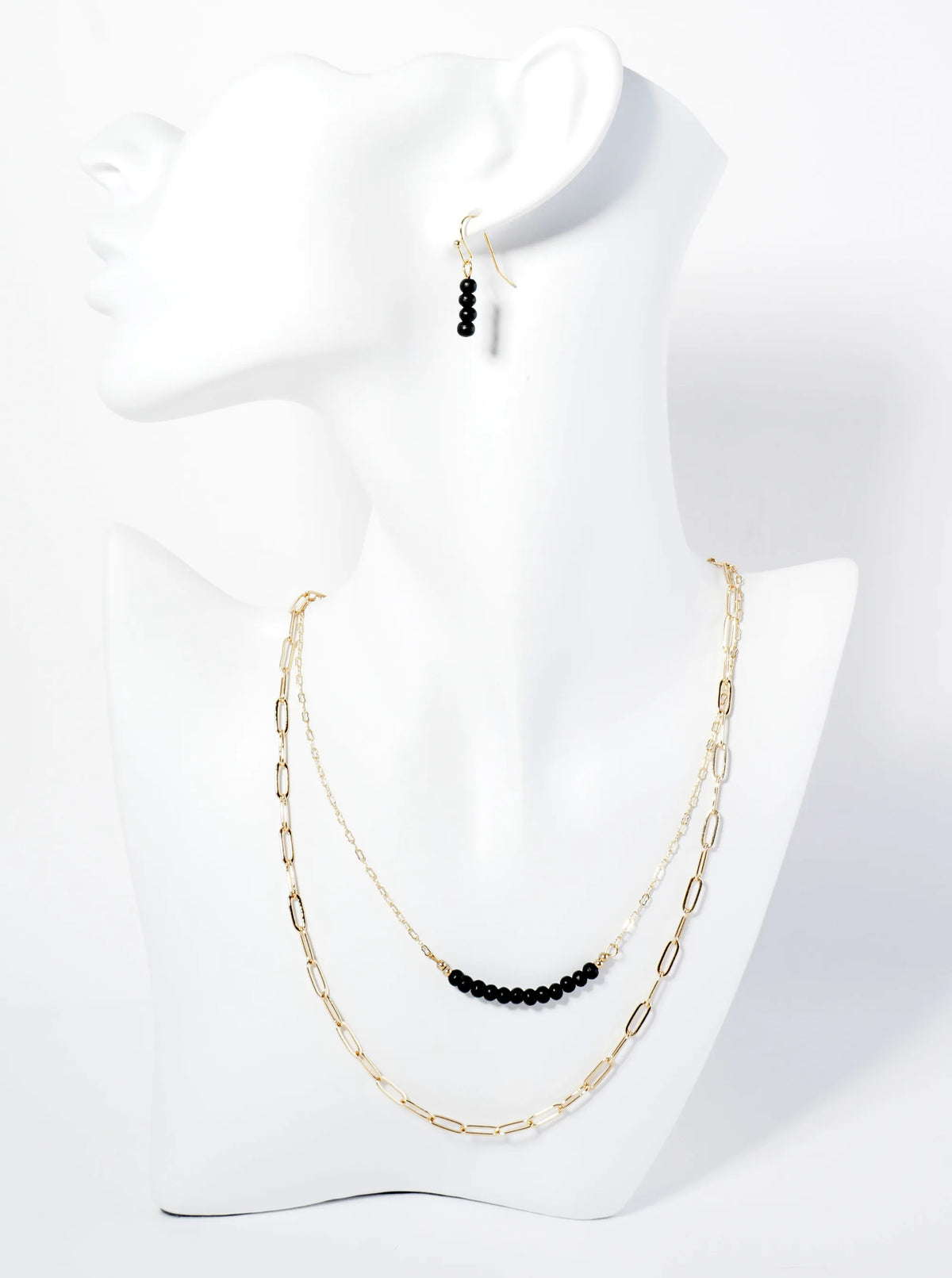 Wood Beaded Layered Chain Necklace Set With Earrings