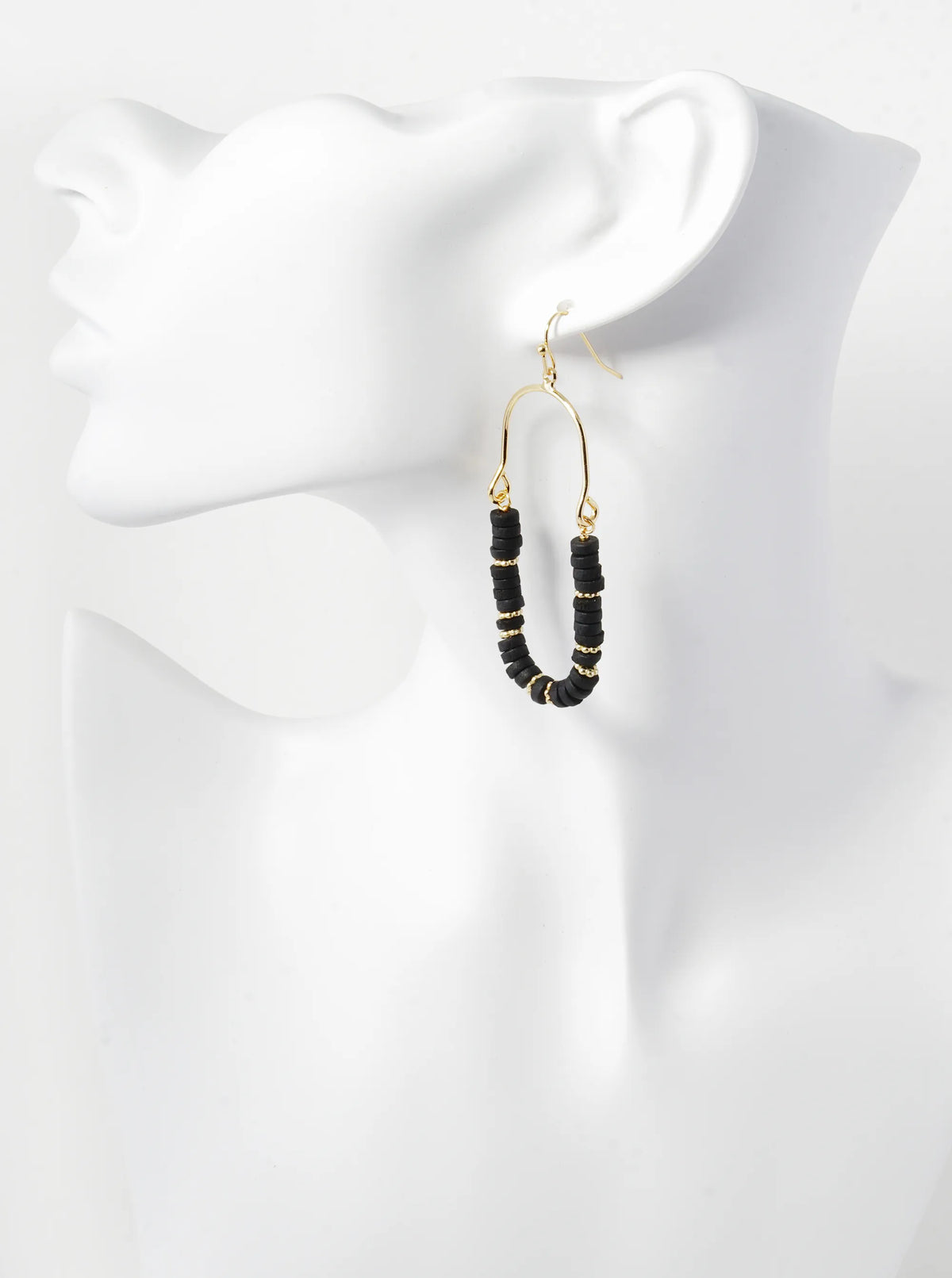 Wood Beaded Stadium Shape Dangle Drop Earrings