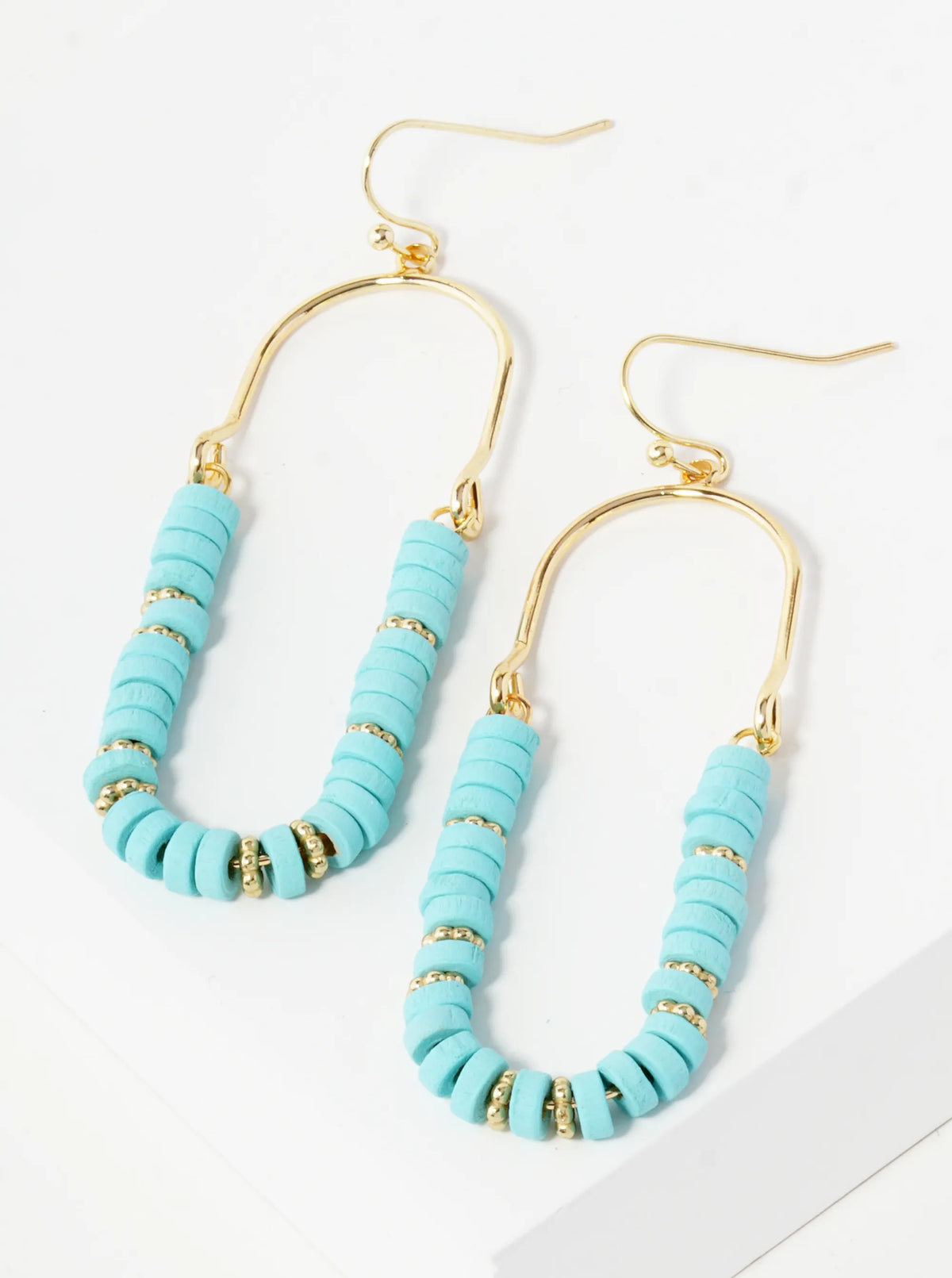 Wood Beaded Stadium Shape Dangle Drop Earrings
