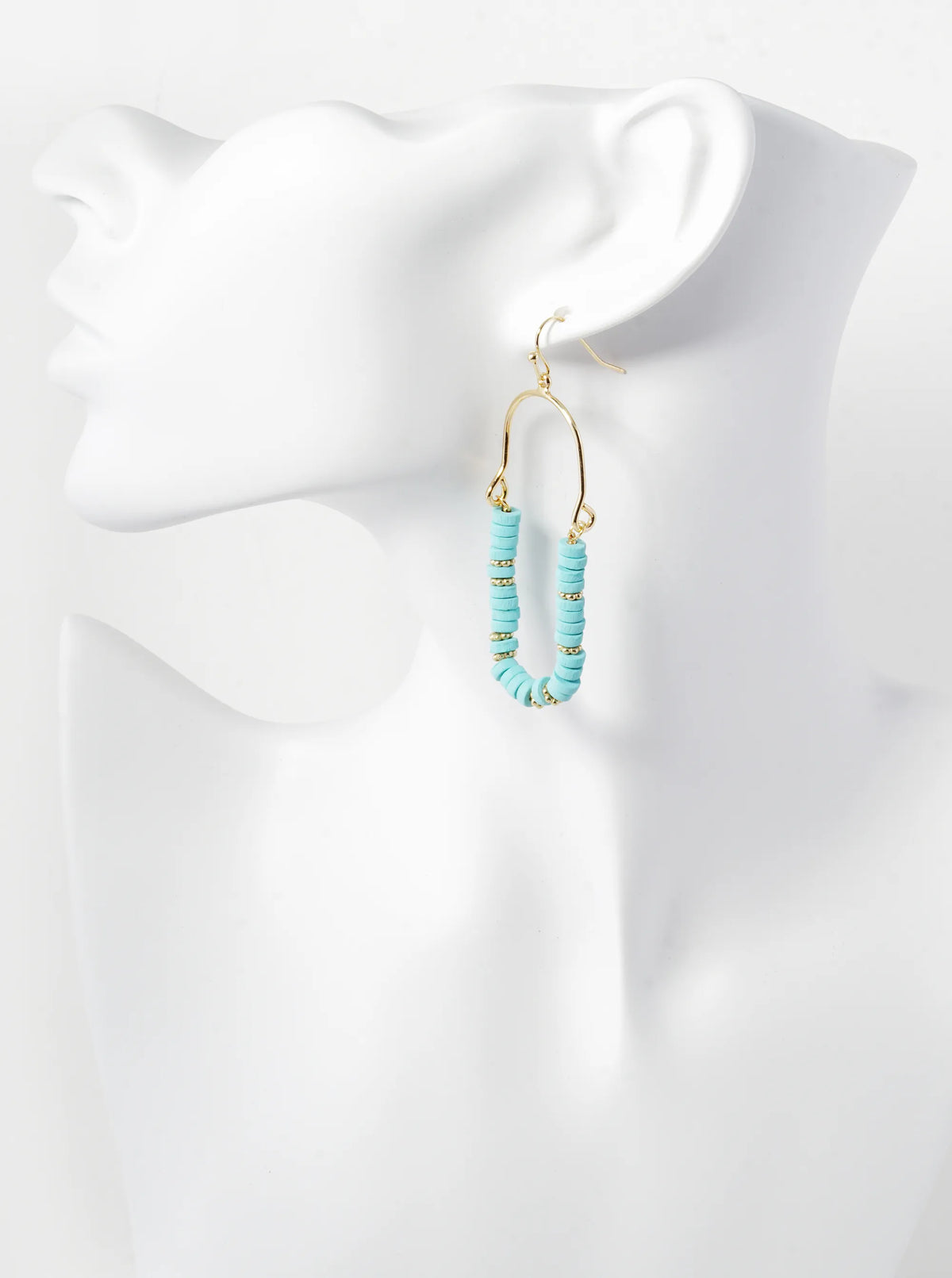 Wood Beaded Stadium Shape Dangle Drop Earrings