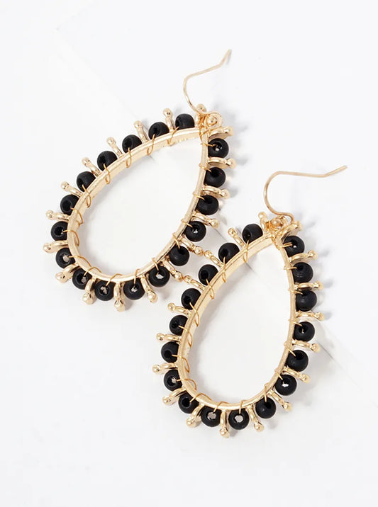 Wood Beaded Teardrop Dangle Earrings