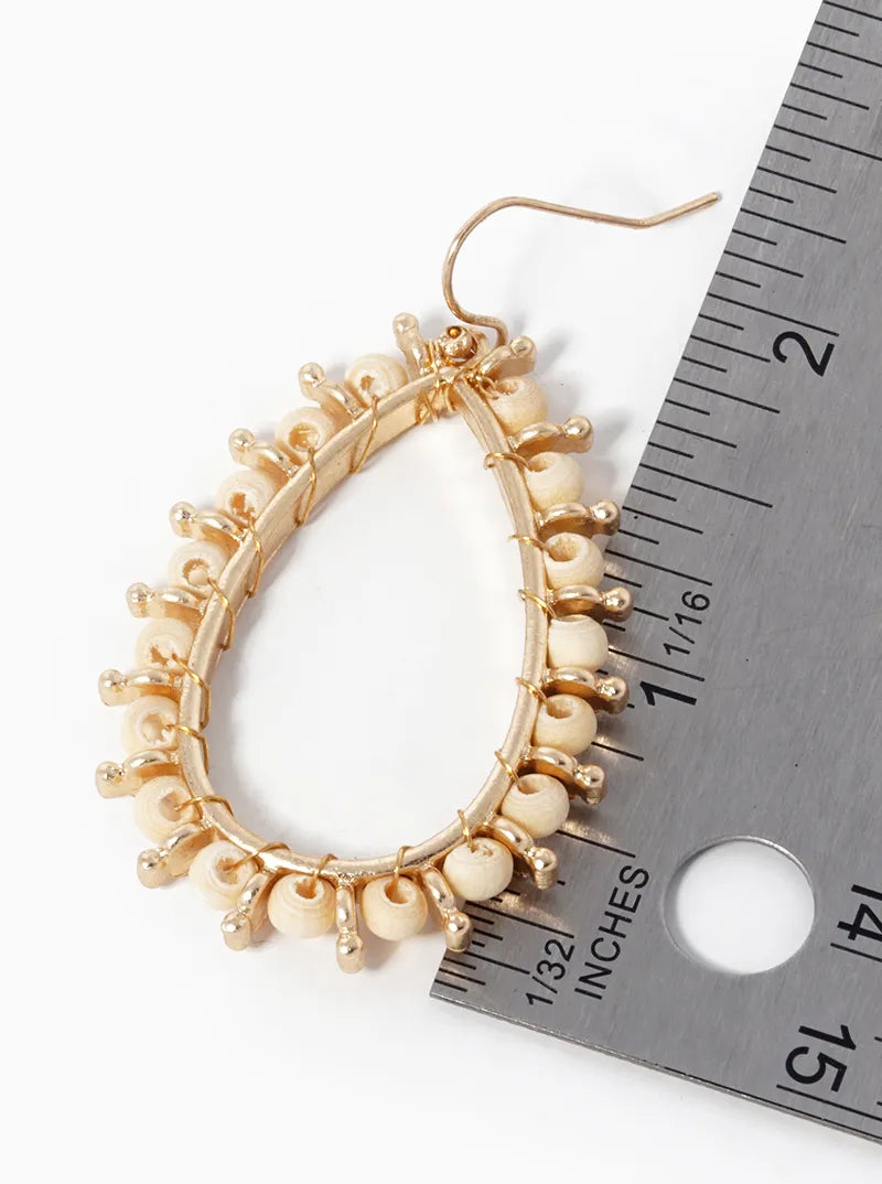 Wood Beaded Teardrop Dangle Earrings