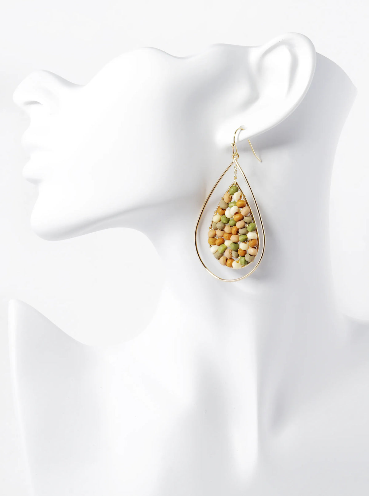 Wood Beads Wired Double Teardrop Dangle Earrings
