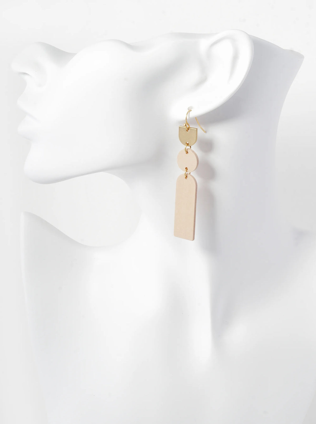 Wood And Brass Dangle Drop Geometric Earrings
