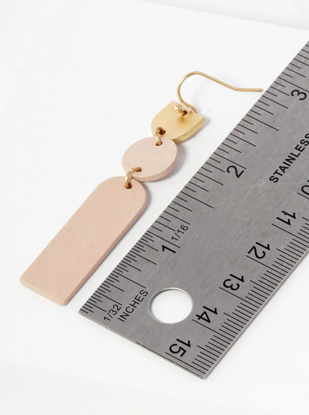 Wood And Brass Dangle Drop Geometric Earrings