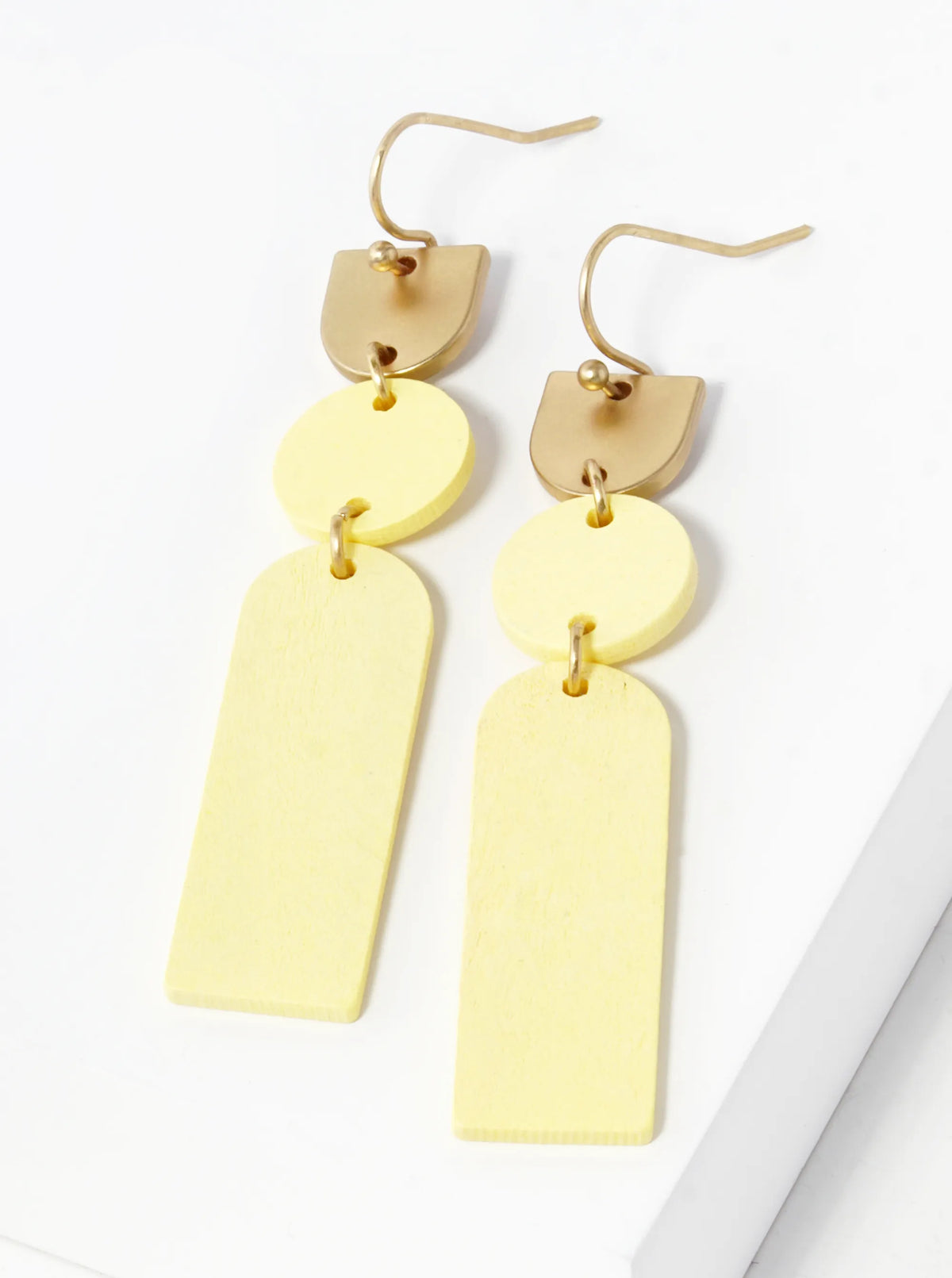 Wood And Brass Dangle Drop Geometric Earrings