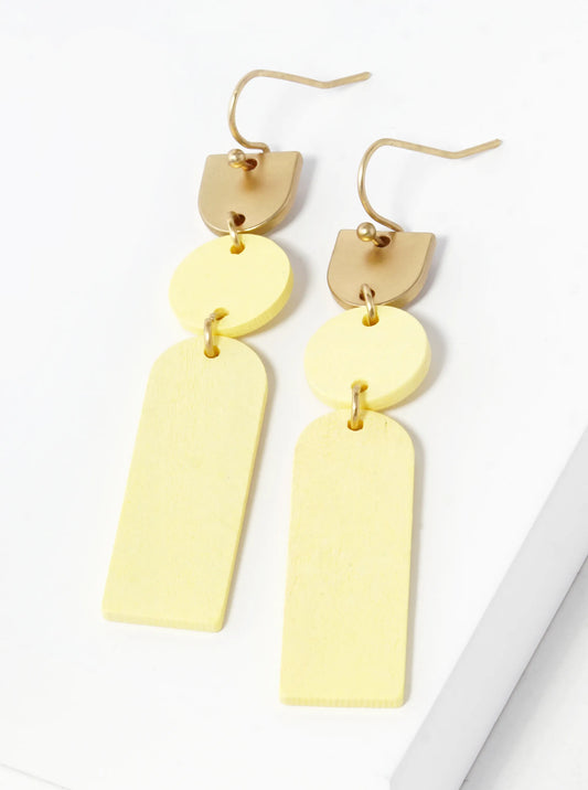Wood And Brass Dangle Drop Geometric Earrings