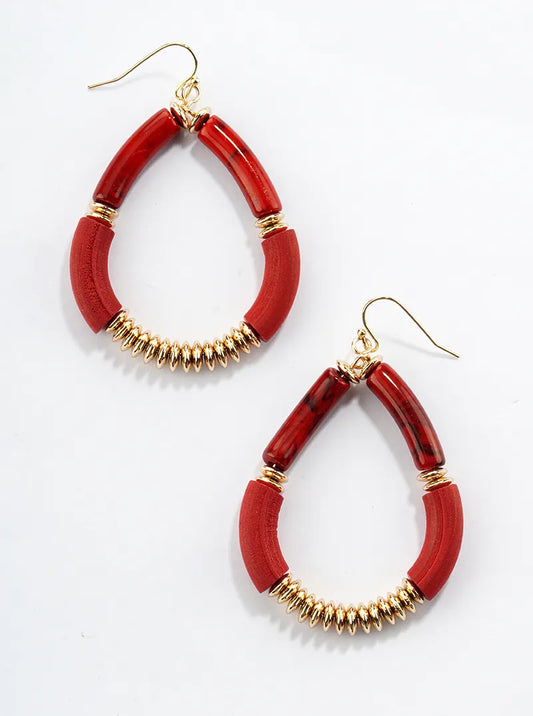 Wood And Marble Glass Stone Teardrop Dangle Drop Earrings