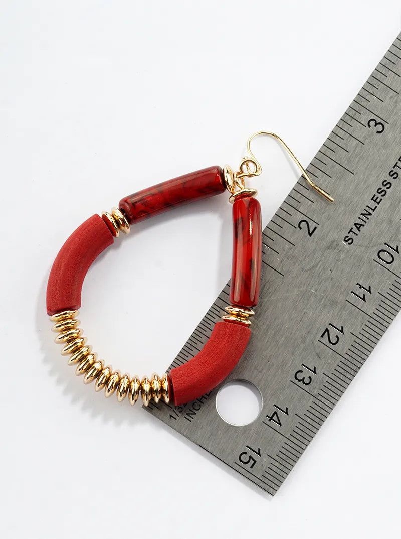 Wood And Marble Glass Stone Teardrop Dangle Drop Earrings