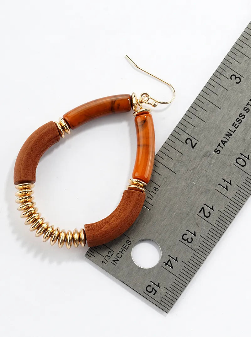 Wood And Marble Glass Stone Teardrop Dangle Drop Earrings