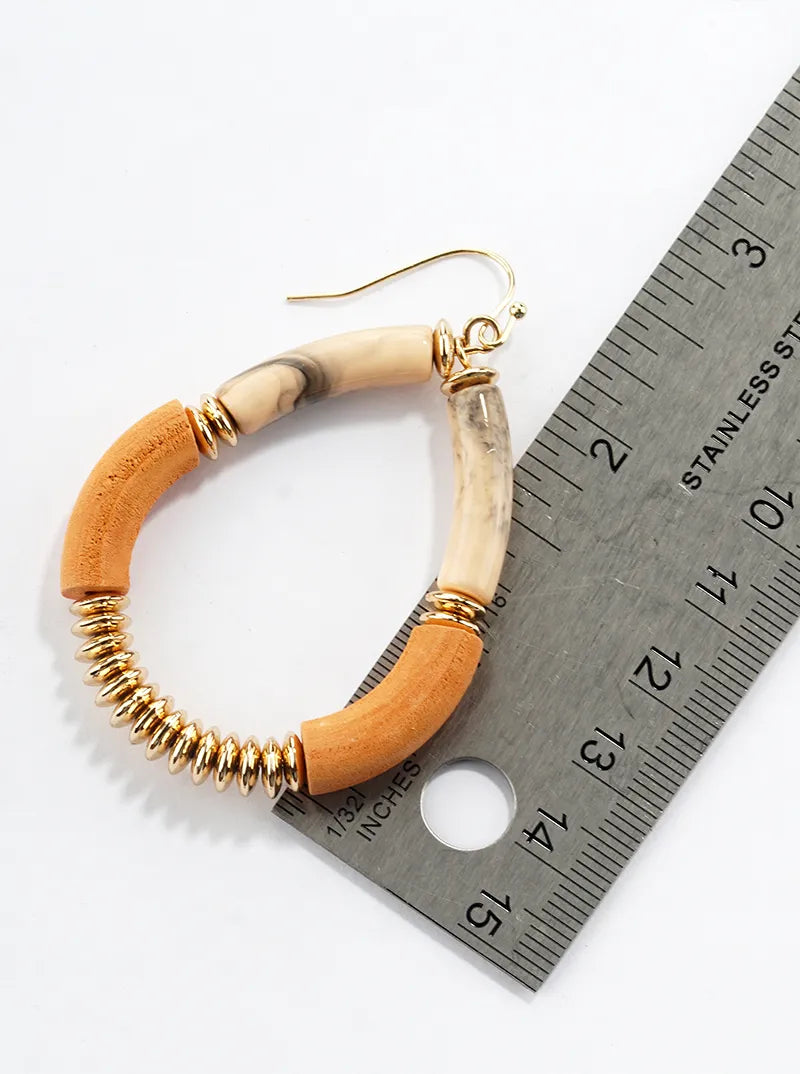 Wood And Marble Glass Stone Teardrop Dangle Drop Earrings