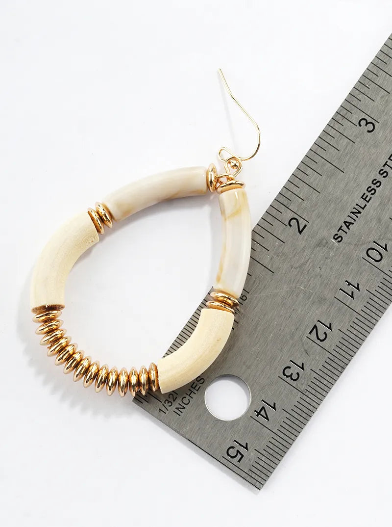 Wood And Marble Glass Stone Teardrop Dangle Drop Earrings