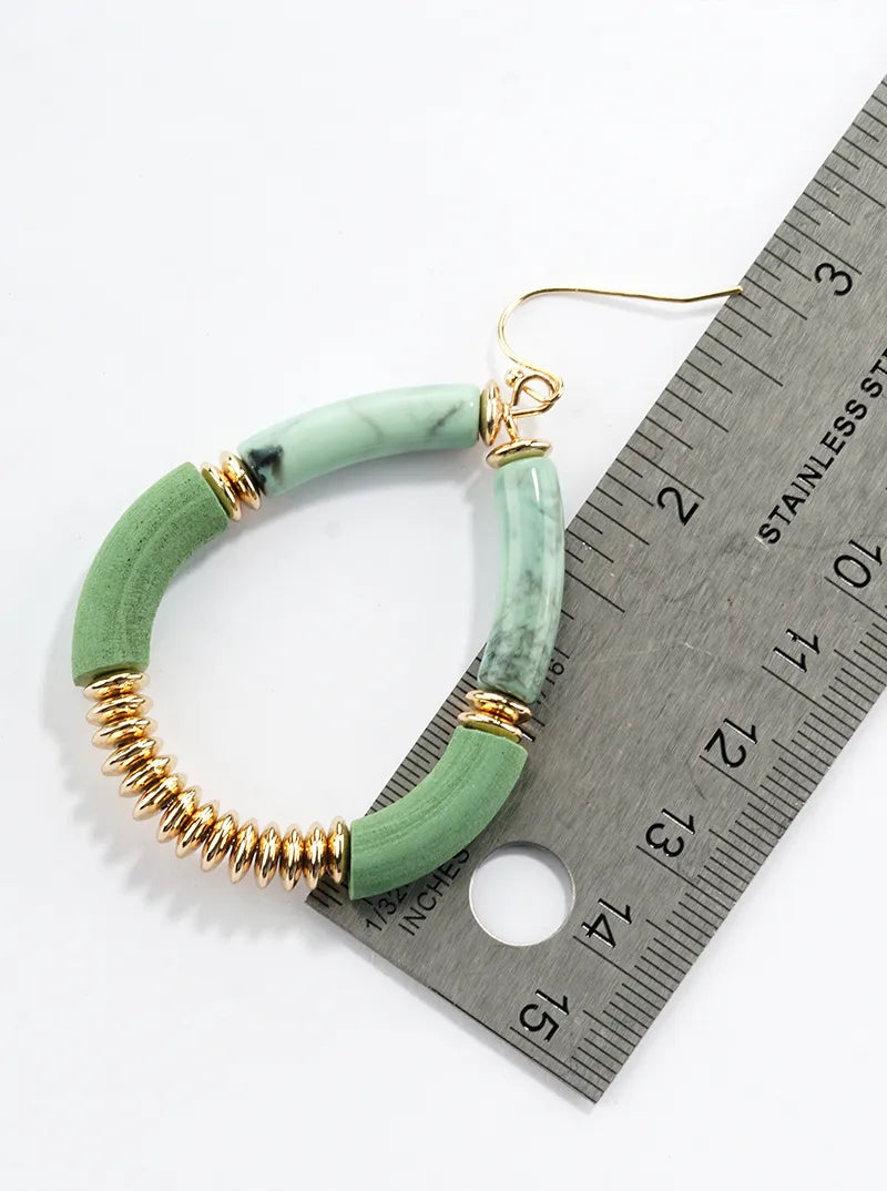 Wood And Marble Glass Stone Teardrop Dangle Drop Earrings