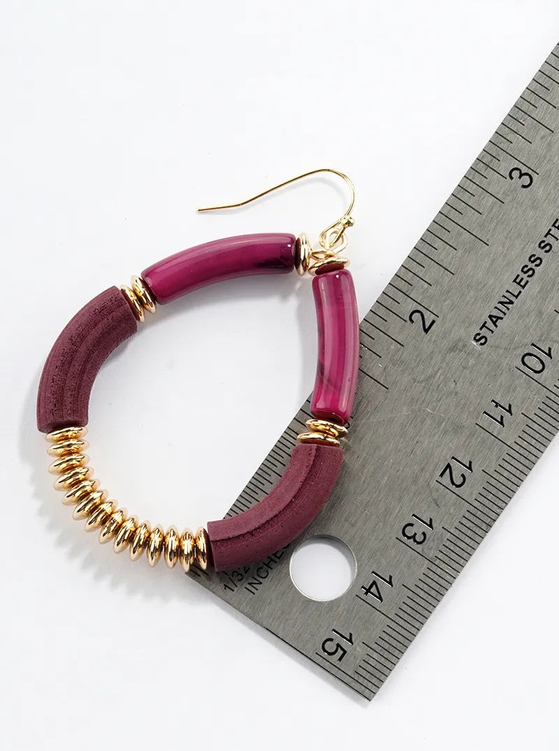 Wood And Marble Glass Stone Teardrop Dangle Drop Earrings