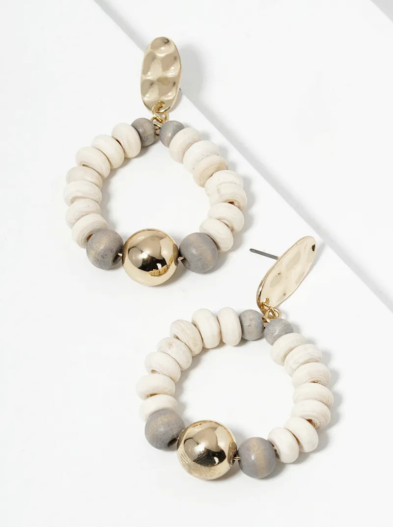 Wood Beaded Circle Dangle Post Earrings