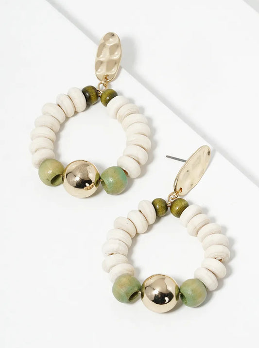 Wood Beaded Circle Dangle Post Earrings