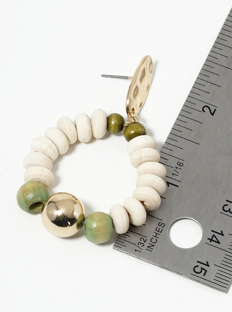 Wood Beaded Circle Dangle Post Earrings