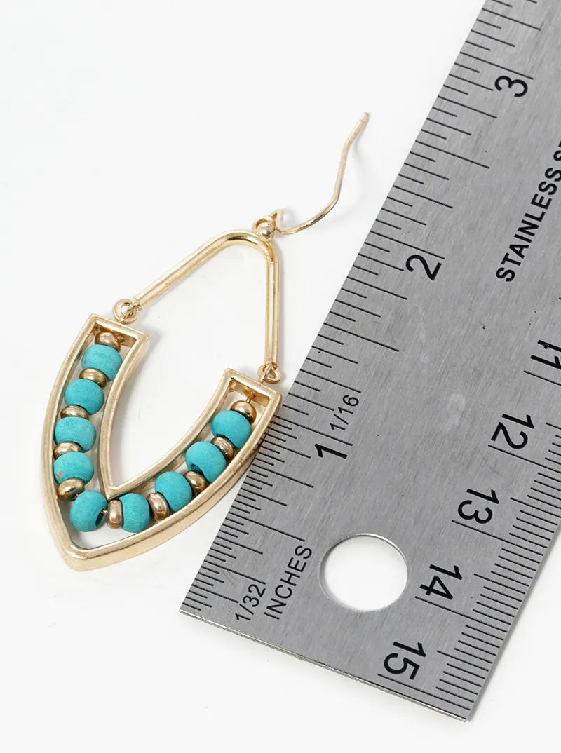 Wood Beaded Marquise Shape Dangle Drop Earrings