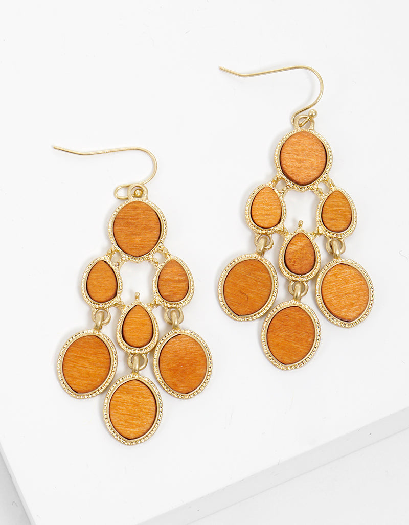 Wood Chandelier Dangle Drop Earrings