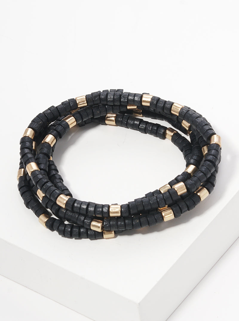 Wood Metal Multi Rows Stretch Bracelet