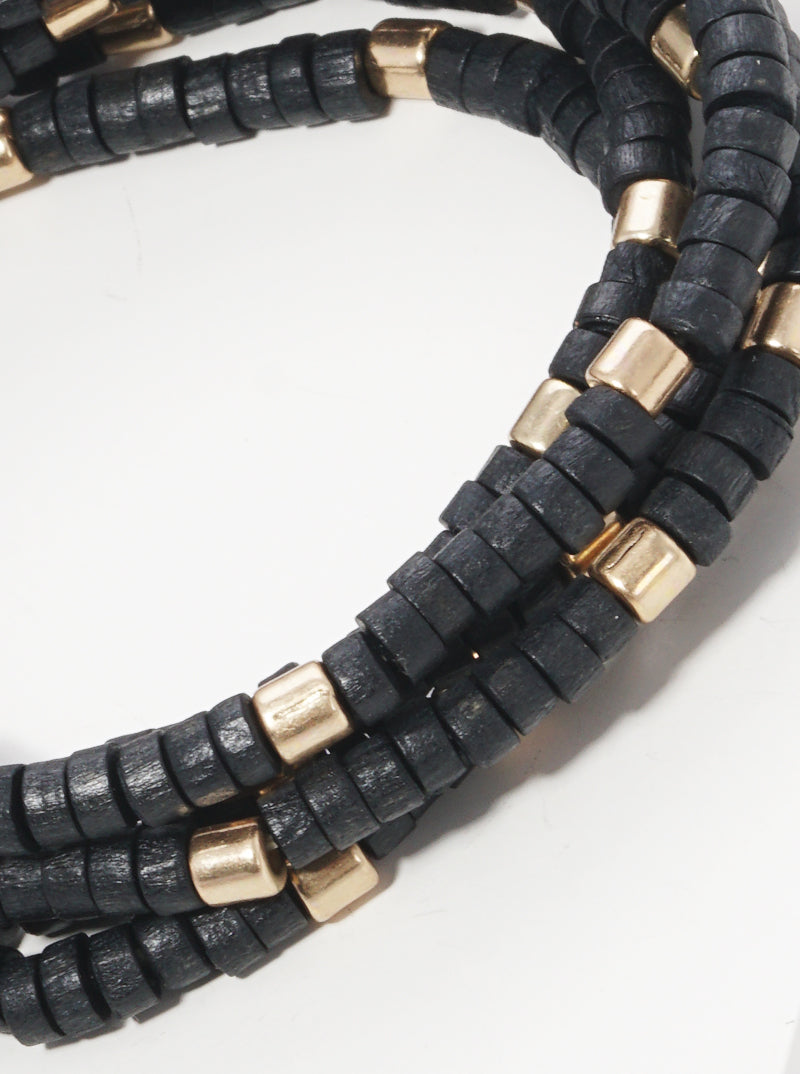Wood Metal Multi Rows Stretch Bracelet
