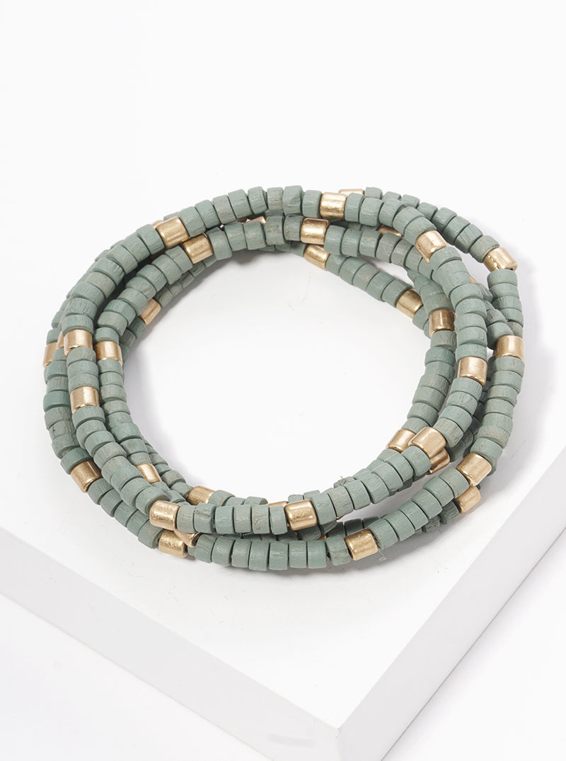 Wood Metal Multi Rows Stretch Bracelet