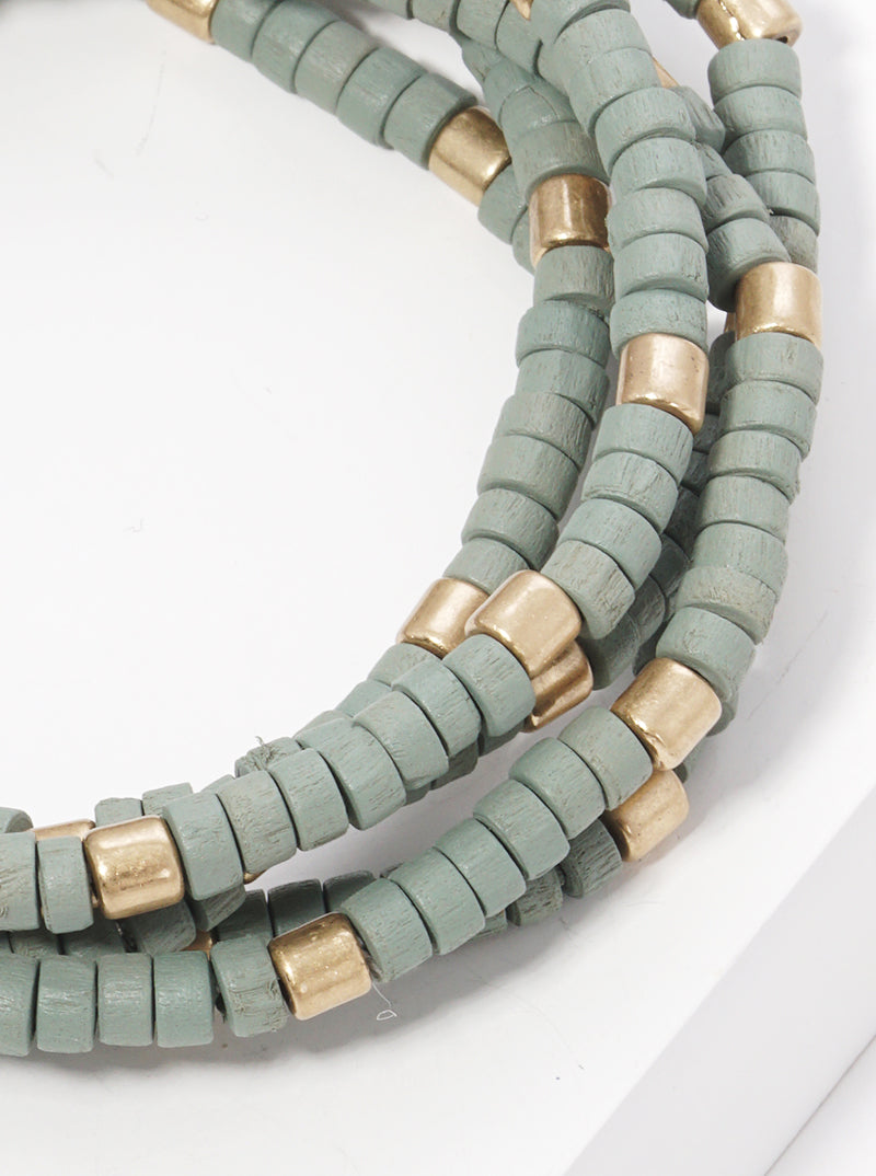 Wood Metal Multi Rows Stretch Bracelet