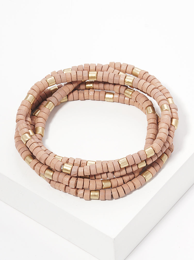 Wood Metal Multi Rows Stretch Bracelet