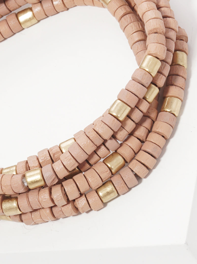 Wood Metal Multi Rows Stretch Bracelet