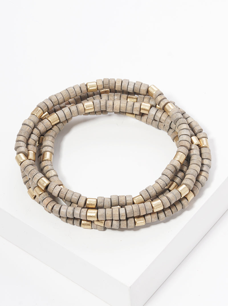 Wood Metal Multi Rows Stretch Bracelet