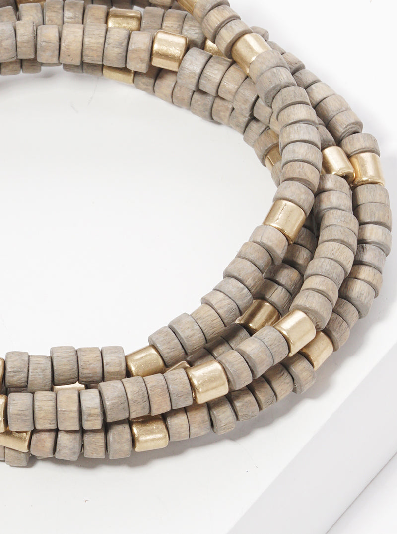 Wood Metal Multi Rows Stretch Bracelet