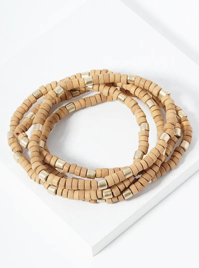 Wood Metal Multi Rows Stretch Bracelet